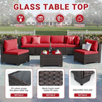 LEVELEVE 7 Pieces Outdoor Patio Furniture Sets, Rattan Conversation Sectional - Image 5