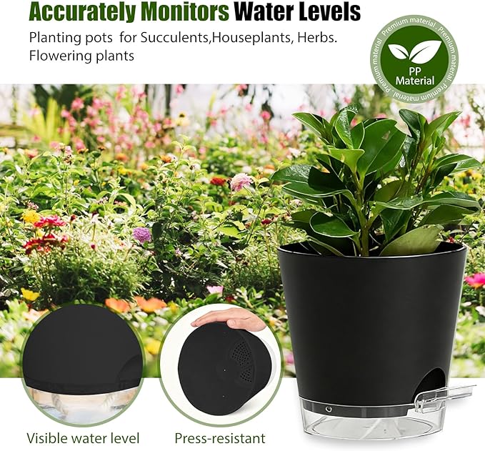 Plant Pots 4/5/5.5/6/6.5/7 Inch Self Watering Pots, 6 Pack Plastic Planters - Image 7