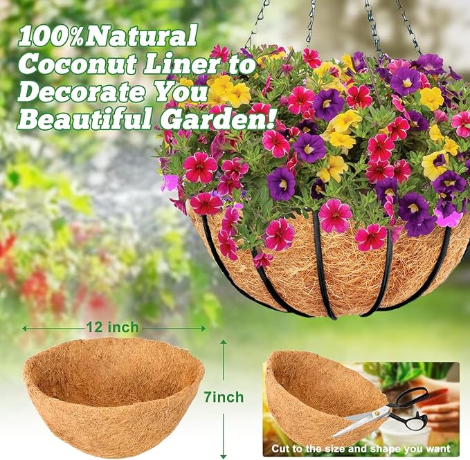 Y&M Pack of 4 12" Pre-Formed Round Coco Fiber Coco Liner Hanging Basket Liners - Image 2