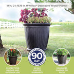 Suncast 3 Pack Wicker Planter w/Drillable Drain Holes, Decorative - Image 7