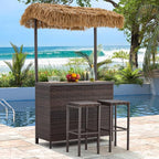 HOMREST Outdoor Tiki Bar Set, 3 Pieces Wicker Patio Bar Set w/2 Height Stools - Image 7