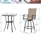 PHI VILLA 3 PCS Patio Swivel Bar Set Outdoor Furniture Bar Height Bistro Set - Image 7