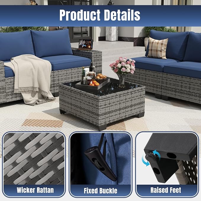 Aoxun 6 Pieces Patio Furniture Set Wicker Rattan Outdoor Sectional Conversation - Image 6