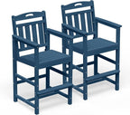 Outdoor Patio Tall Adirondack Bar Chairs Set of 2, All-Weather HDPE Bar Height by Suunyn