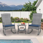 Rocking Chair Outdoor 3 Pieces High-Backed Patio Rocking Chairs Bistro Table - Image 3
