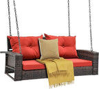 DWVO Hanging Porch Swing Chair Outdoor Wicker Rattan Patio Swing Lounge 2 Seats - Image 2