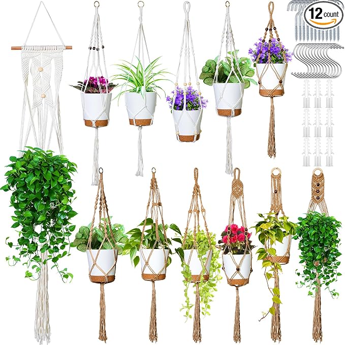 Hoteam 12 Pcs Macrame Plant Hangers Macrame Hanging Planters by Hoteam