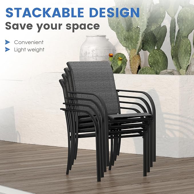 VICLLAX Patio Table and Chair Set of 6, All Weather Metal Round Outdoor Dining - Image 5