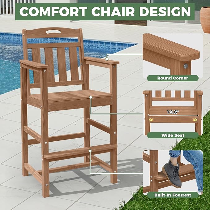 Outdoor Patio Tall Adirondack Bar Chairs Set of 2, All-Weather HDPE Bar Height - Image 3
