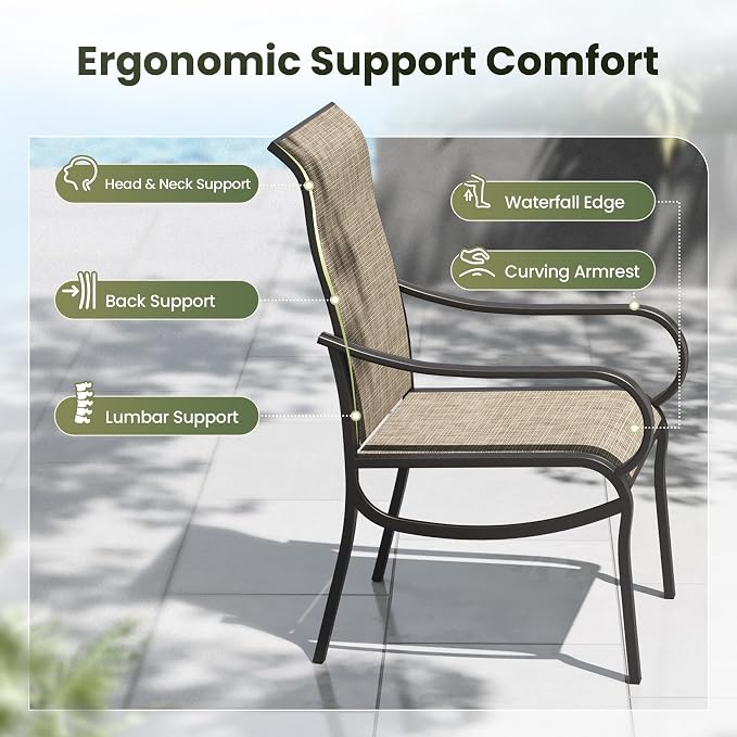 PHI VILLA 7 Piece Outdoor Table and Chairs Set, 6 High Back Fixed Chairs and - Image 8