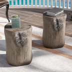 SUNBURY Outdoor Side Table Set of 2, Tree Stump Side Table Grey Colored Faux - Image 7