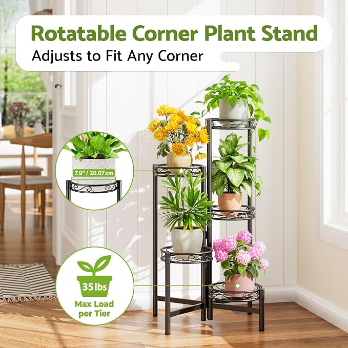 Metal Plant Stand Indoor Outdoor, 5 Tier 5 Potted Multiple Plant Shelf Stands - Image 2
