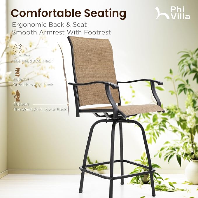 PHI VILLA Outdoor Swivel Patio Bar Set of 9, Patio Bar Table and Chairs Set - Image 5