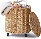 Wimarsbon Round Pouf Ottomans, Handwoven Natural Water Hyacinth Seagrass Pouffe by Wimarsbon