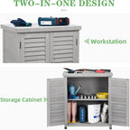 Outdoor Potting Bench with Storage Cabinet and Metal Top, Wood Workstation - Image 7