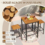 Devoko Acacia Wood Outdoor Patio Bar Set - Image 3