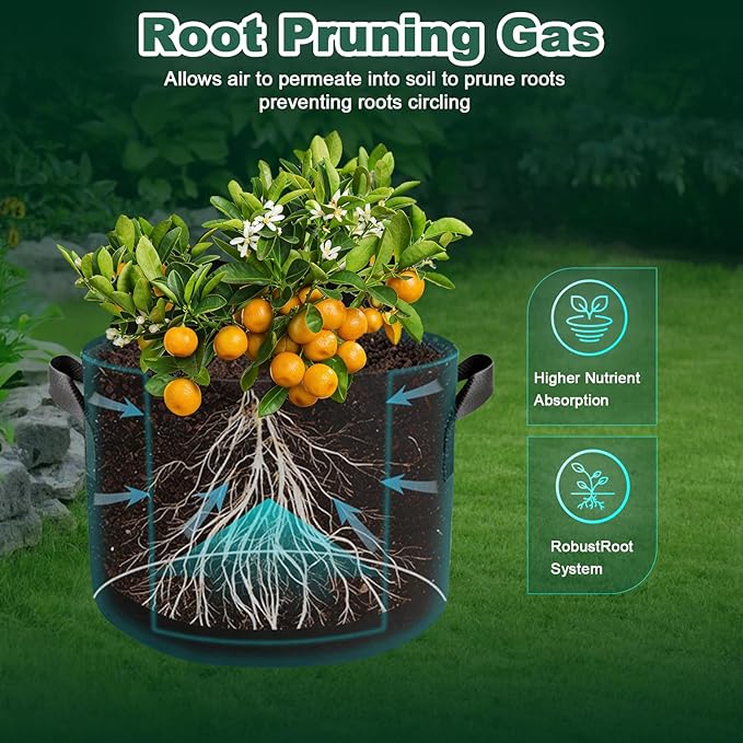 5 Pack 15 Gallon Grow Bags, Thickened Aeration Nonwoven Fabric Planting Bags - Image 6