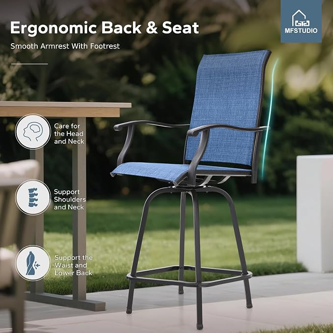 MFSTUDIO Outdoor Bar Stools Set of 4, Swivel Bar Height Patio Chairs Outdoor - Image 5