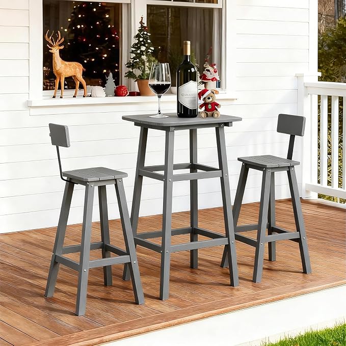 Bar Height Chairs Set of 2, HDPE Bar Height Outdoor Chairs, Weather Resistance - Image 7