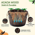 Set of 3 Wooden Flower Boxes Outdoor, Durable Acacia Wood Barrel Planters - Image 3