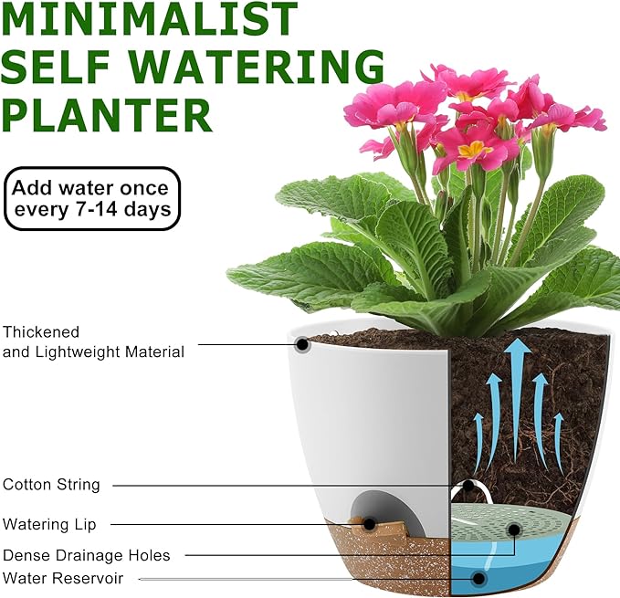Plant Pots 10/9/8 Inch Self Watering Pots, Plastic Flower Pots, Nursery - Image 4