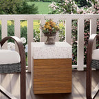 COSIEST Concrete Side Table, Rectangular Outdoor End Table w Faux Wood Design - Image 4