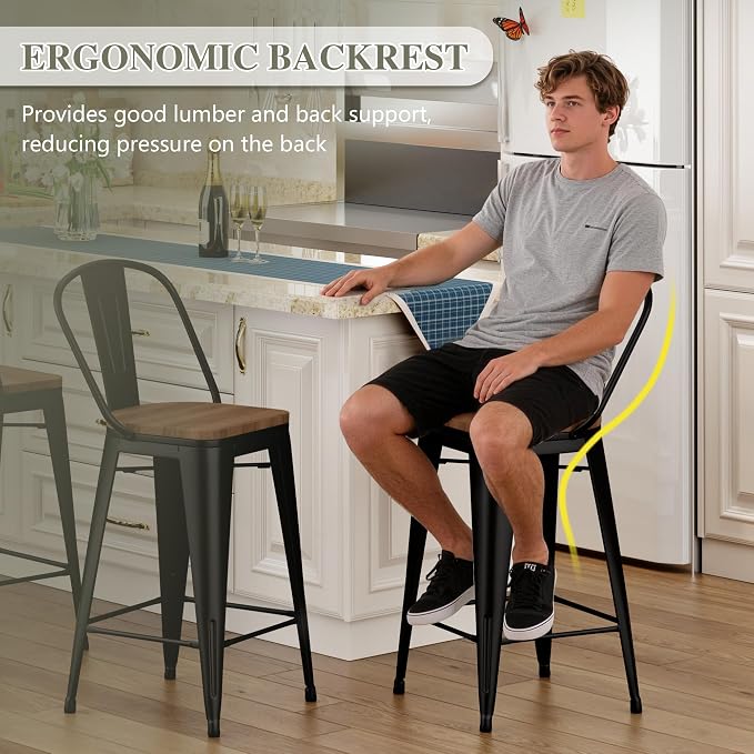 Yongqiang 26 inch Bar Stools Set of 4 Black Metal Counter Height Stools Modern - Image 5
