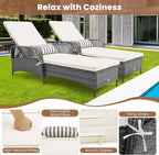 Tangkula Wicker Chaise Lounge Outdoor Set of 2, Patio Rattan Reclining Chaise - Image 6