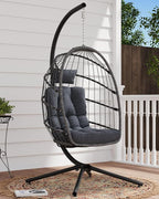 SWITTE Egg Chair Outdoor with Stand, Indoor Wicker Hanging Egg Swing Chair with - Image 8