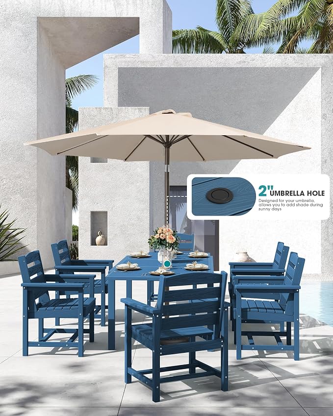 SERWALL 9-Piece Outdoor Dining Set, All Weather HDPE Outdoor Furniture Set - Image 3