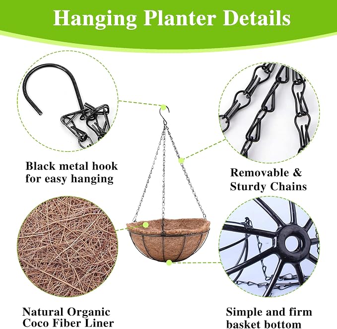 Metal Hanging Planters Basket Set of 4 Hanging Flower Pots 10 Inch Chain Round - Image 5