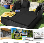 HAPPYGRILL Patio Rattan Daybed Outdoor Loveseat Sofa Set - Image 5
