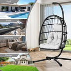 CHABATREE Egg Chair with Stand, Patio Rattan Wicker Hanging Swing Egg Chair - Image 6