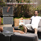 7 Piece Outdoor Patio Furniture Sets, Outdoor Wicker Conversatin Set w Glass - Image 3