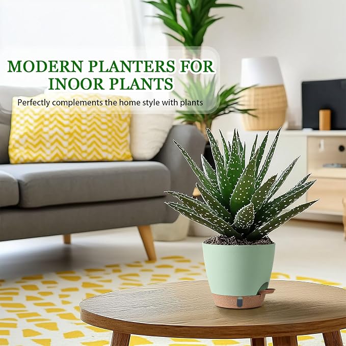 2 Pack 8 Inch Pots for Plants Indoor, Plastic Self Watering Planters - Image 2