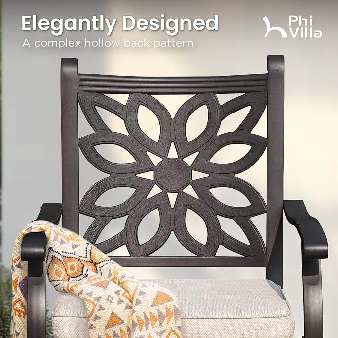PHI VILLA Outdoor Swivel Bar Stools Set of 2, Cast Aluminum High Top Pub Height - Image 5