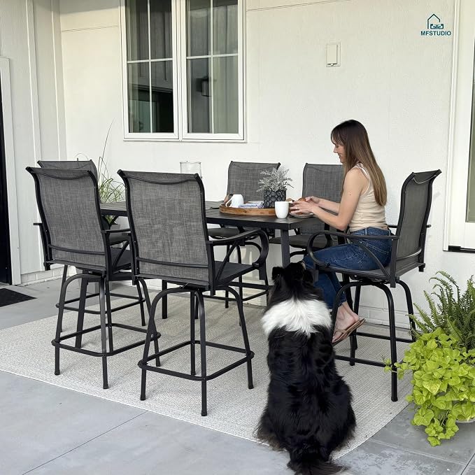 MFSTUDIO Outdoor Bar Stools Set of 6, Swivel Bar Height Patio Chairs Outdoor - Image 8