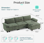 LINSY HOME 123'' Modular Sectional Sofa Green Couch Corduroy Cloud Couches - Image 2