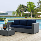 Modway Sojourn Wicker Rattan Outdoor Patio Sunbrella Fabric Sofa in Canvas Navy - Image 2