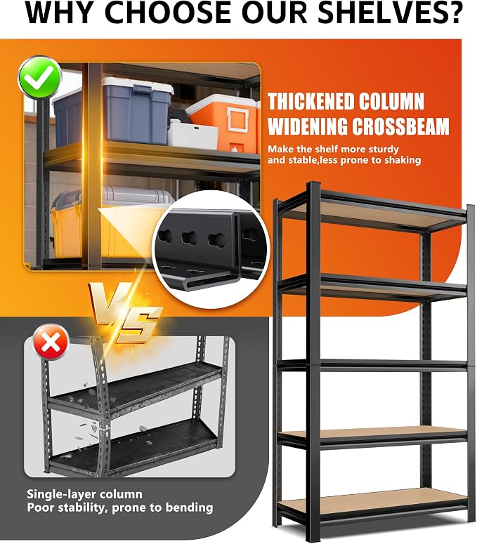 AOAORRG Set of 3 Garage Shelving Heavy Duty Storage Shelves, Metal Adjustable - Image 5