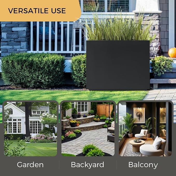 Tall & Long Metal Planter with Middle Shelf, 36W x 11D x 30H Large Rectangular - Image 6