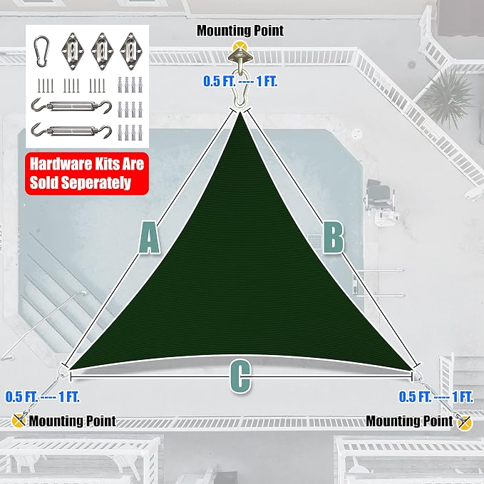 Amgo Custom Size 23' x 23' x 23' Green Triangle Sun Shade Sail UPF50+ AGTAPRT12 - Image 8
