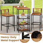 Tangkula Outdoor Wood Bar Set, 3 Pieces Patio Bar Height Table & Chair Set w/ - Image 6
