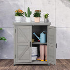 Outdoor Potting Bench with Storage Cabinet and Metal Top, Wood Workstation - Image 5
