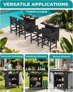 SERWALL Outdoor Bar Table Set – HDPE Black Patio Bar Cabinet - Image 8