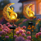 YJFWAL 2 Pack Garden Solar Lights Pathway Stake Lights Moon Fairy Glass Globe by YJFWAL