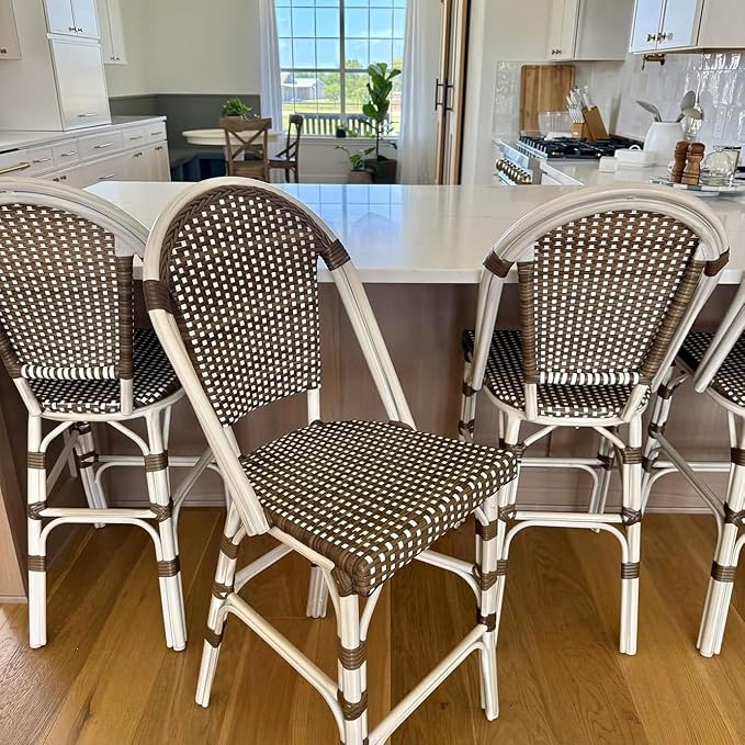 PURPLE LEAF French Counter Height Bar Stool Set of 2 25" White Print Finish - Image 3