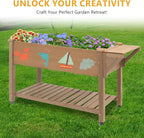 Raised Garden Bed with Lockable Wheels Mobile Elevated Wood Planter, Storage - Image 8