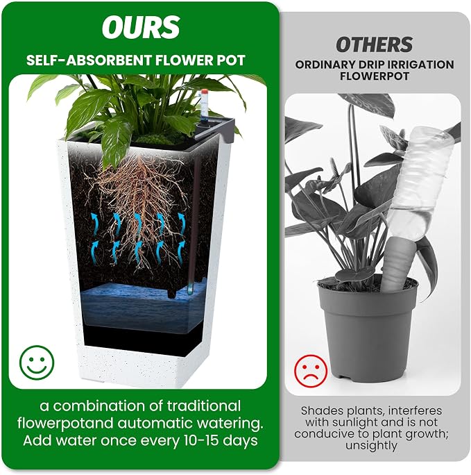 GarveeLife 22.5" Tall Planters Set of 2, Outdoor&Indoor Black Planter Pots - Image 9
