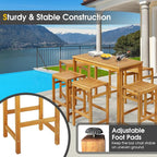 Tangkula 7 Piece Outdoor Acacia Wood Bar Table Set, Space-Saving Patio Dining - Image 9